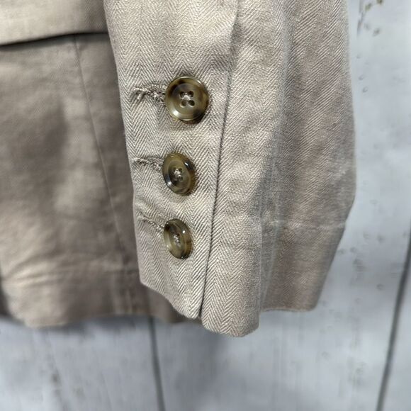 Evereve Linen Blend Double Breasted Blazer Beige Lightweight Modern Workwear - Picture 9 of 12